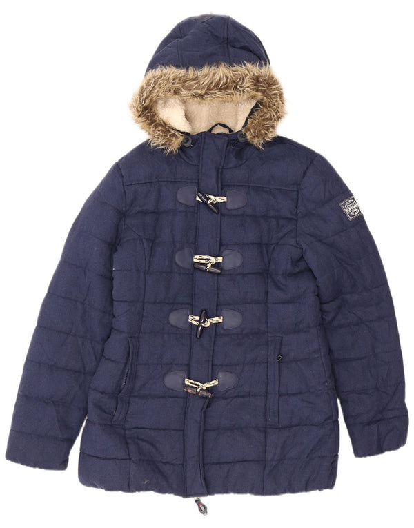 Damska ocieplana kurtka z kapturem Superdry UK 16, duża, granatowa, akrylowa