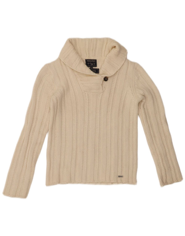 Sweter damski WOOLRICH z szalowym dekoltem UK 12, średni biały