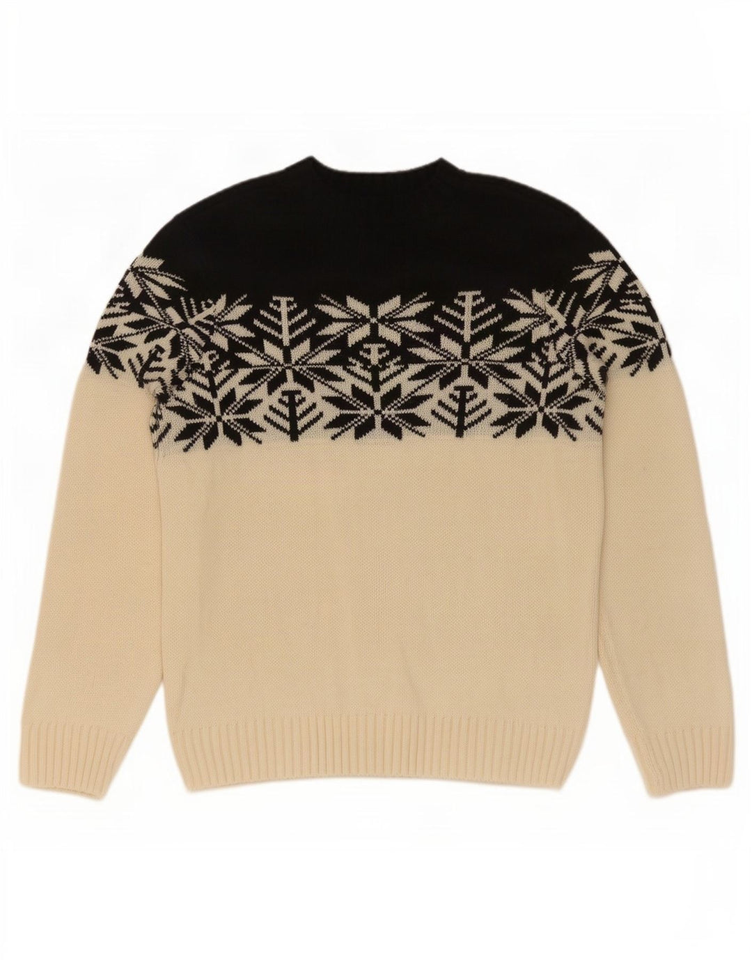 Vintage męski sweter z okrągłym dekoltem, średni biały, akryl Fair Isle