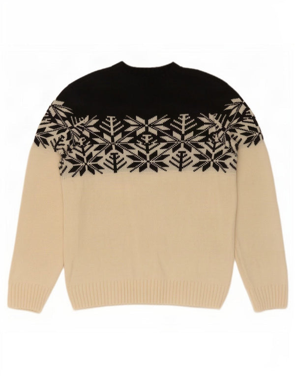 Vintage Mens Crew Neck Jumper Sweater Medium White Fair Isle Acrylic