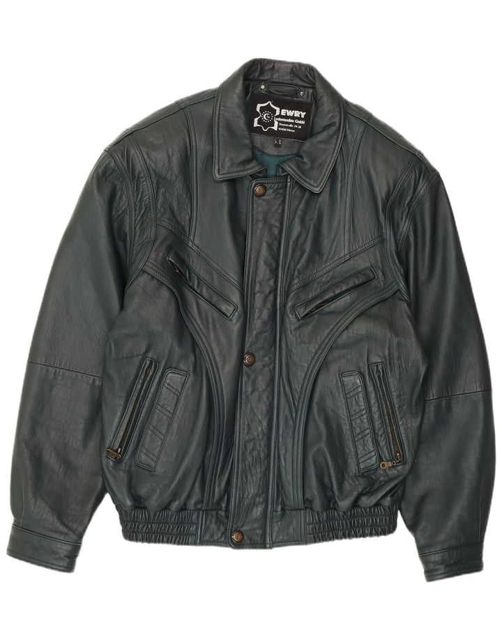 Męska kurtka skórzana VINTAGE EU 56 3XL Zielona skóra