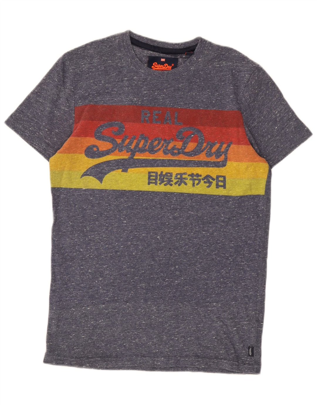 Męski T-shirt z grafiką Superdry, mały, niebieski, bawełniany w cętki