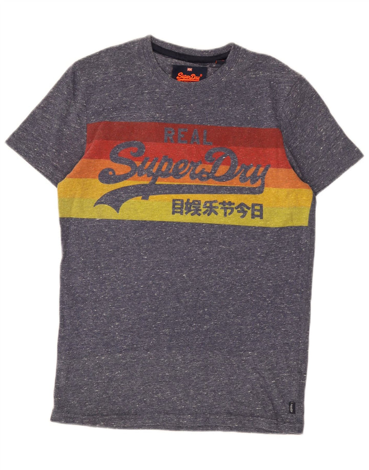 Męski T-shirt z grafiką Superdry, mały, niebieski, bawełniany w cętki