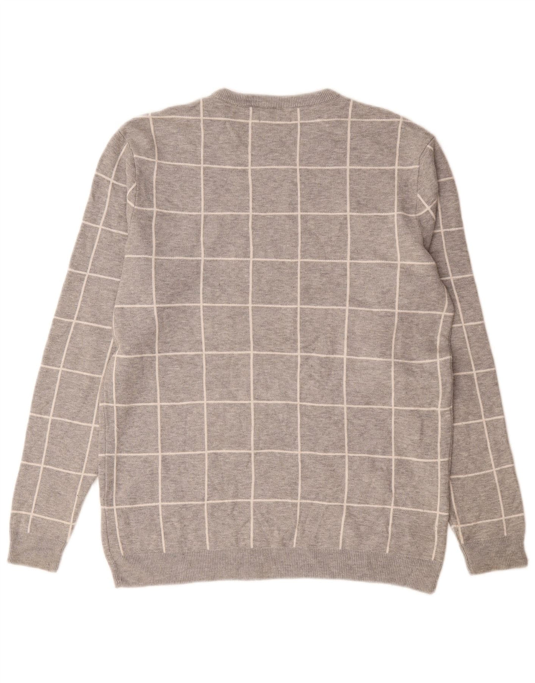 Męski sweter z okrągłym dekoltem Zara XL, szary nylon w kratkę