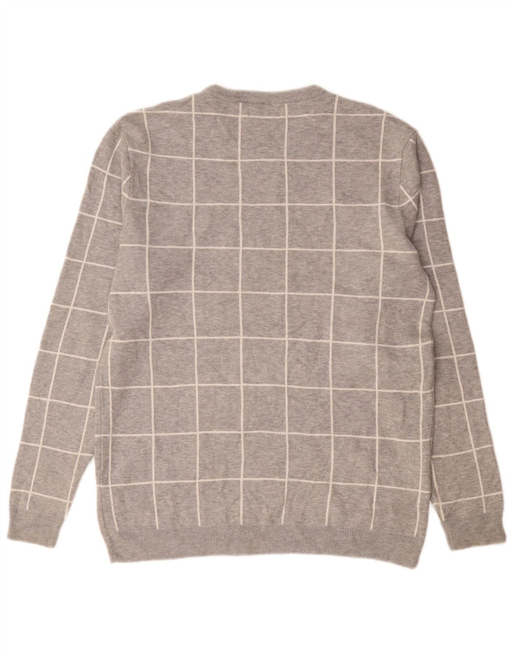 Męski sweter z okrągłym dekoltem Zara XL, szary nylon w kratkę