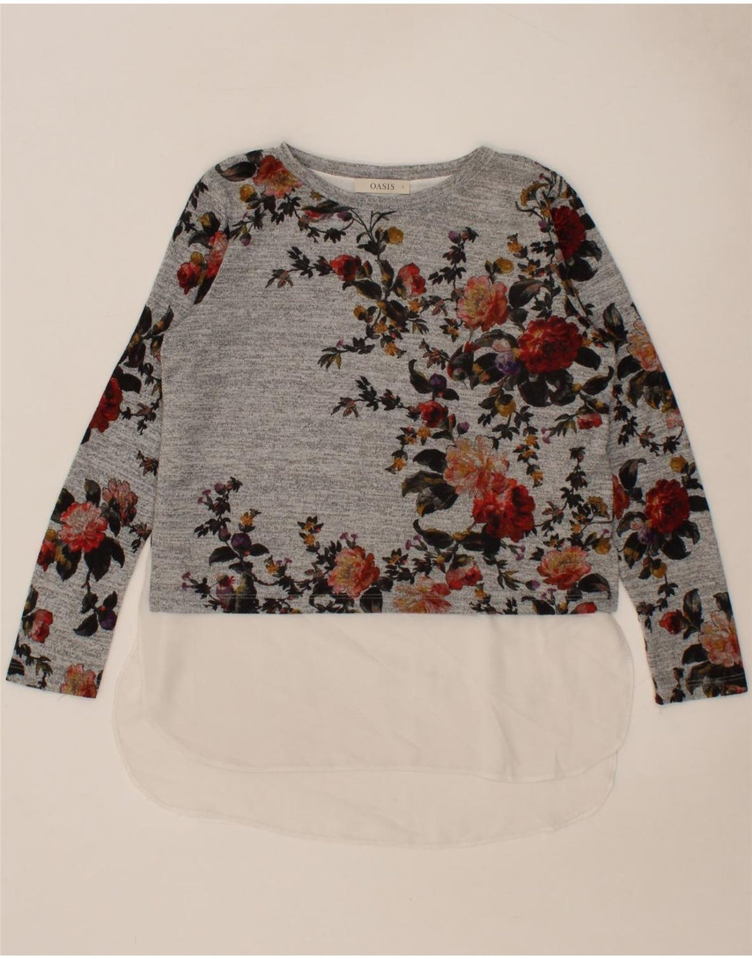 OASIS Womens Top Long Sleeve UK 10 Small Grey Floral Polyester Vintage Oasis and Second-Hand Oasis from Messina Hembry 