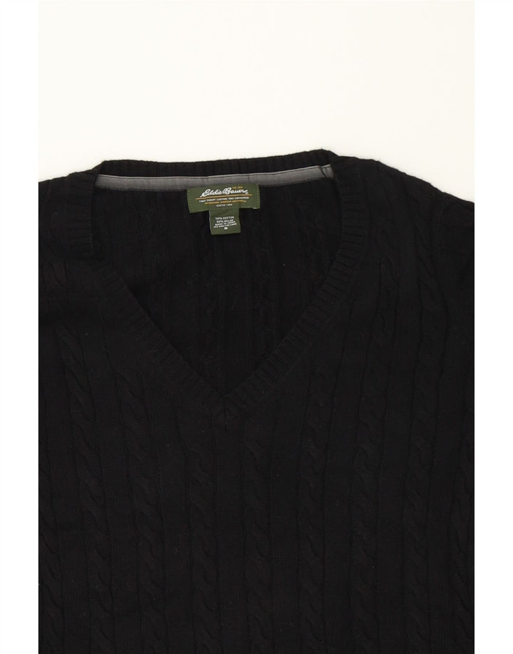 EDDIE BAUER Womens V-Neck Jumper Sweater UK 16 Medium Black Cotton Vintage Eddie Bauer and Second-Hand Eddie Bauer from Messina Hembry 