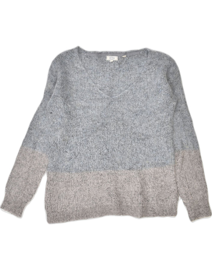 FAT FACE Womens Loose Fit V-Neck Jumper Sweater UK 10 Small Grey | Vintage | Thrift | Second-Hand | Used Clothing | Messina Hembry 
