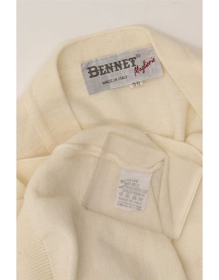 Vintage męski sweter kardigan IT 50 średnia biała wełna