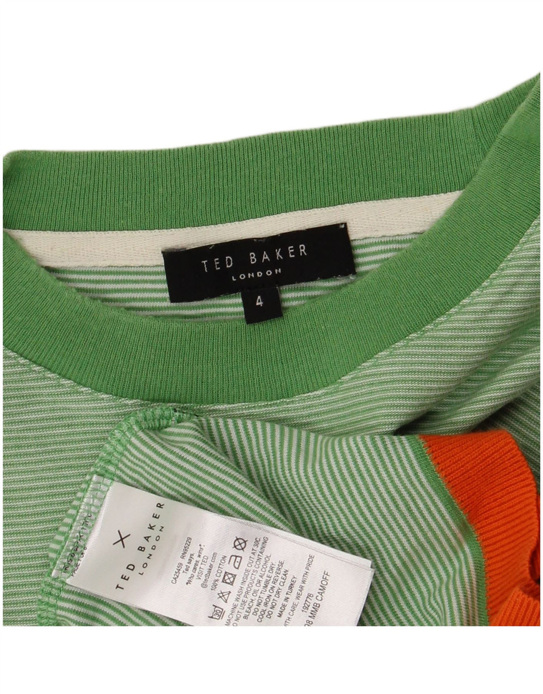 Ted Baker Męski T-shirt Top Rozmiar 4, Duży, Zielony, Bawełniany W Paski