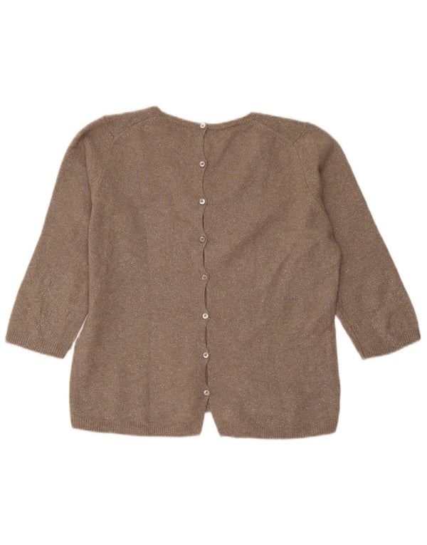 Sweter damski Massimo Dutti z rękawem 3/4 i dekoltem w kształcie litery V, UK 14, średni brąz