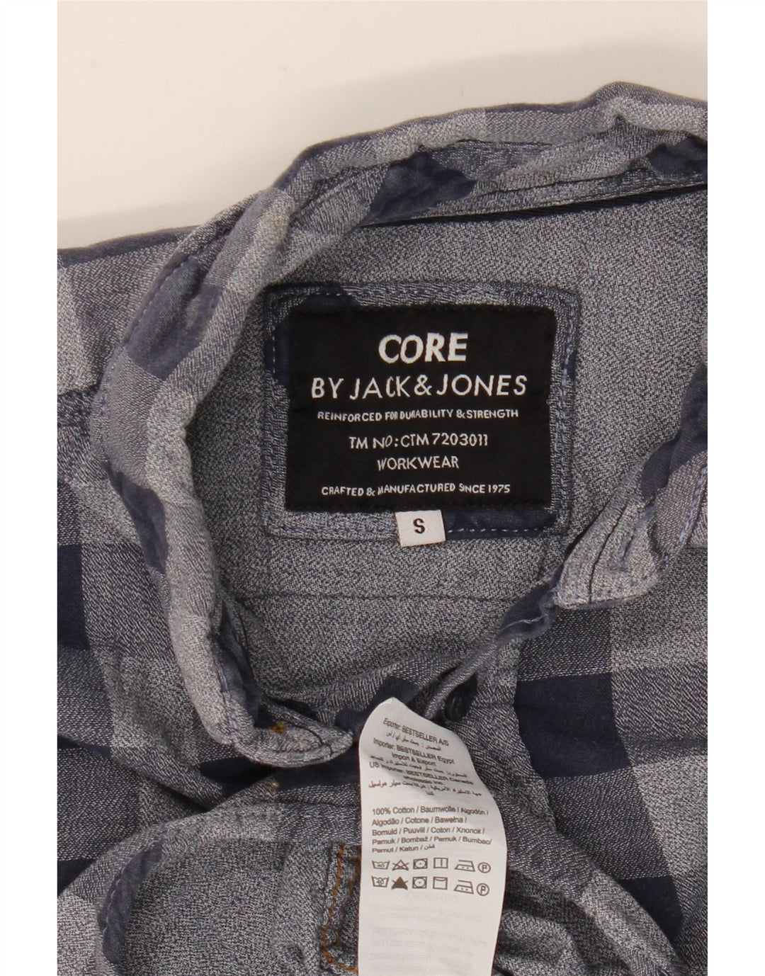 JACK & JONES Męska koszula flanelowa w małą granatową kratkę, bawełniana