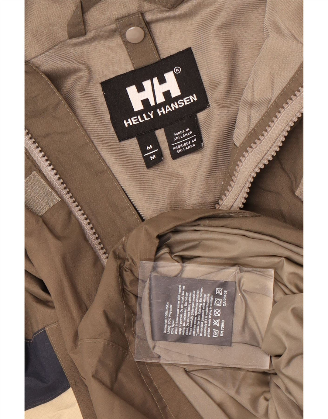 Męska kurtka przeciwdeszczowa z kapturem Helly Hansen UK 38 Średni brązowy nylon w blokach kolorów