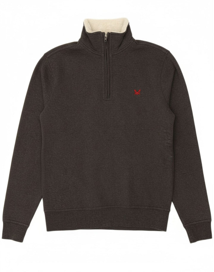 CREW CLOTHING Mens Zip Neck Sweatshirt Jumper Small Grey Cotton