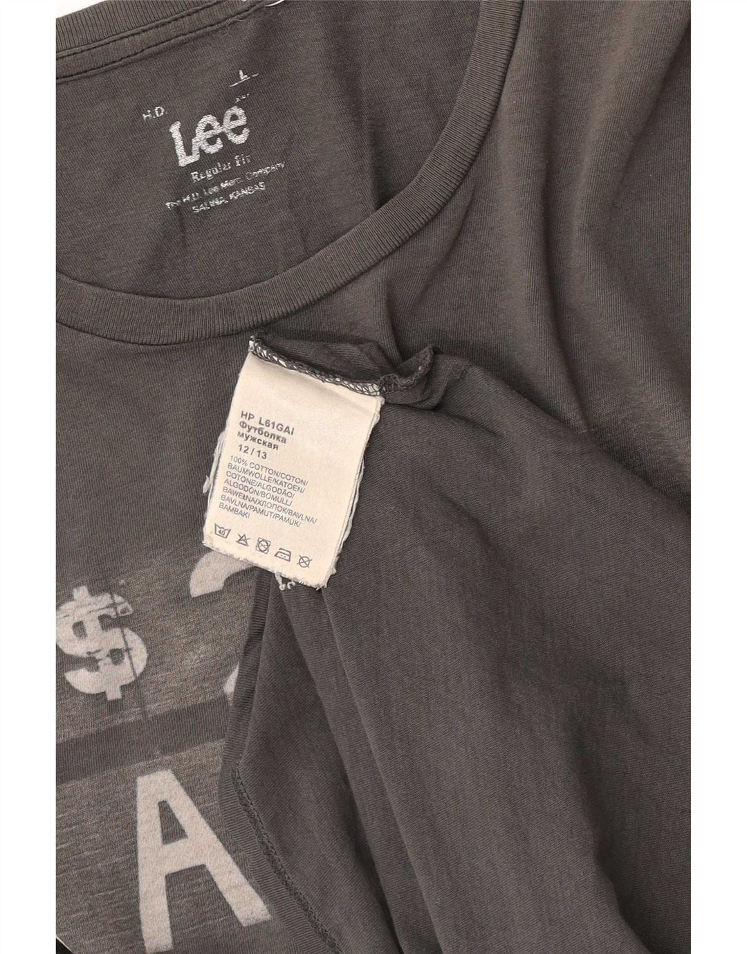 Męski T-shirt Lee o regularnym kroju z grafiką, duży, szary, bawełniany