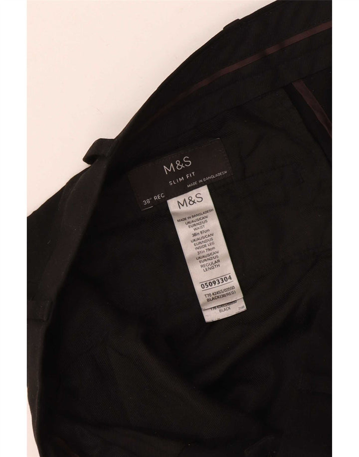 Marks & Spencer Męskie spodnie garniturowe slim fit W38 L28 Czarny poliester