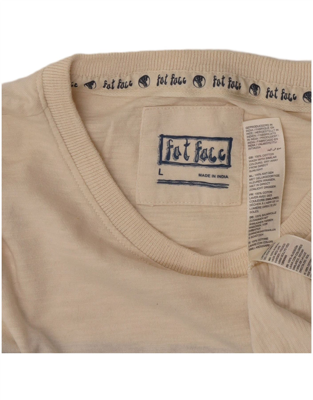 T-shirt męski Fat Face, duży, beżowy, bawełniany blok kolorów