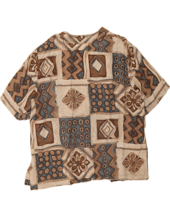 VINTAGE Womens Short Sleeve Shirt UK 18 XL Beige Patchwork Vintage Vintage and Second-Hand Vintage from Messina Hembry 