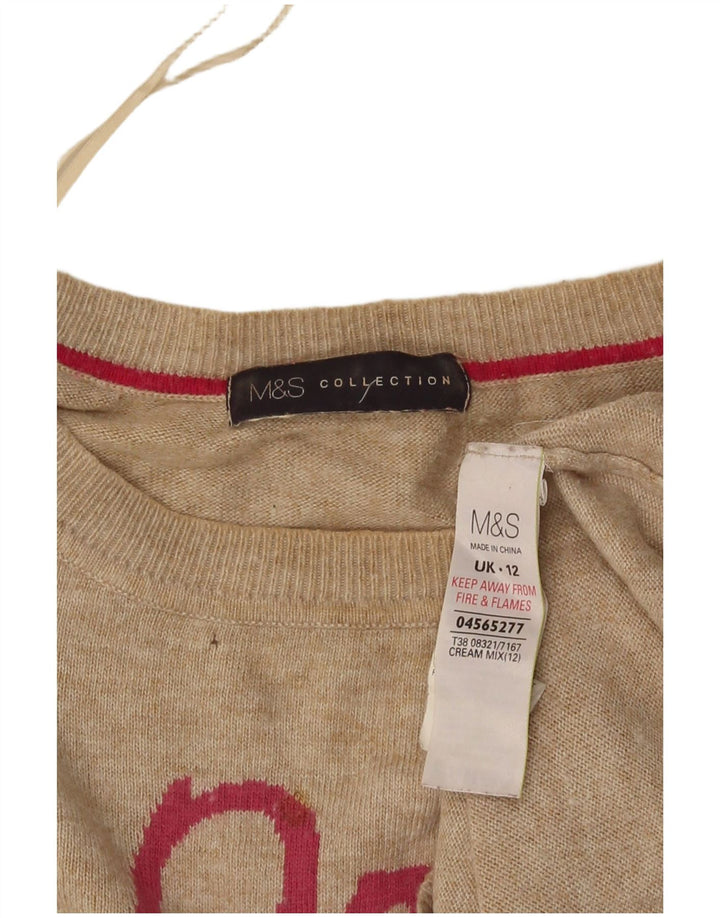 Damski sweter Marks & Spencer z graficznym dekoltem w łódkę, UK 12, średni beż