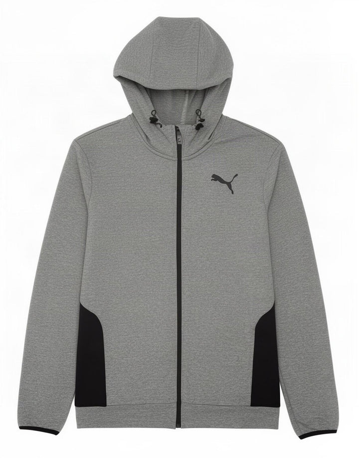Męski sweter Puma z kapturem i zamkiem, mały, szary, z blokami kolorów, poliester