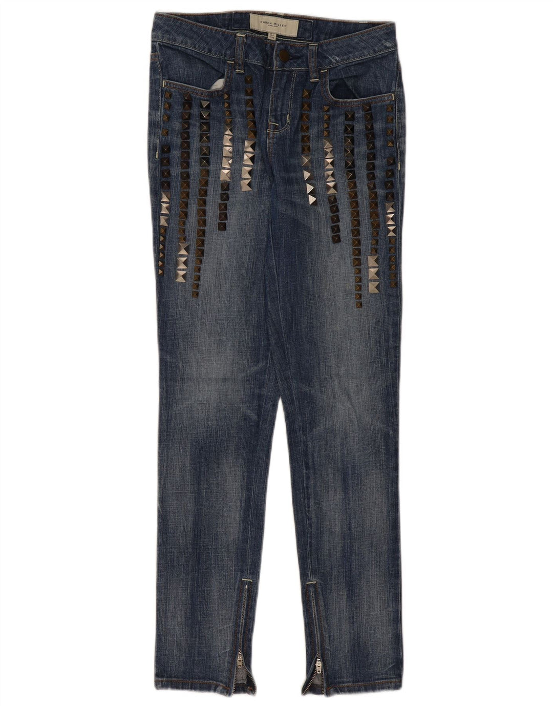 KAREN MILLEN Damskie jeansy typu slim w trudnej sytuacji UK 8 Small W28 L29 Niebieskie