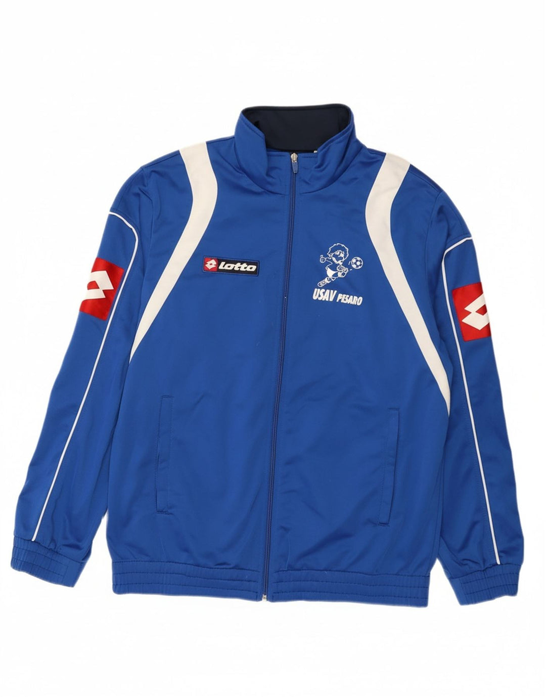 Męska kurtka dresowa Lotto z grafiką, duży niebieski poliester z blokami kolorów