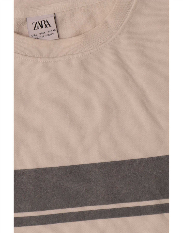 Męski sweter Zara, duży, biały, z blokami kolorów, bawełniany