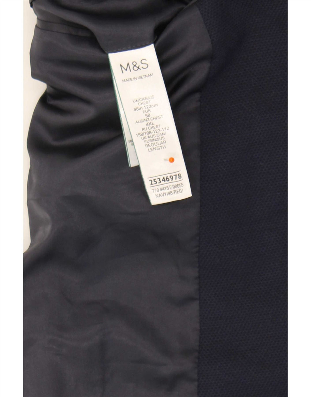 Marks & Spencer Męska marynarka zapinana na 2 guziki UK 48 4XL Granatowa, poliamidowa