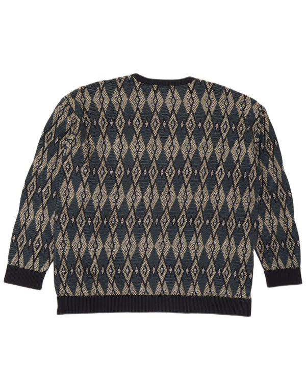 Męski sweter z okrągłym dekoltem Zara XL, wielokolorowy materiał argyle/diamentowy akryl