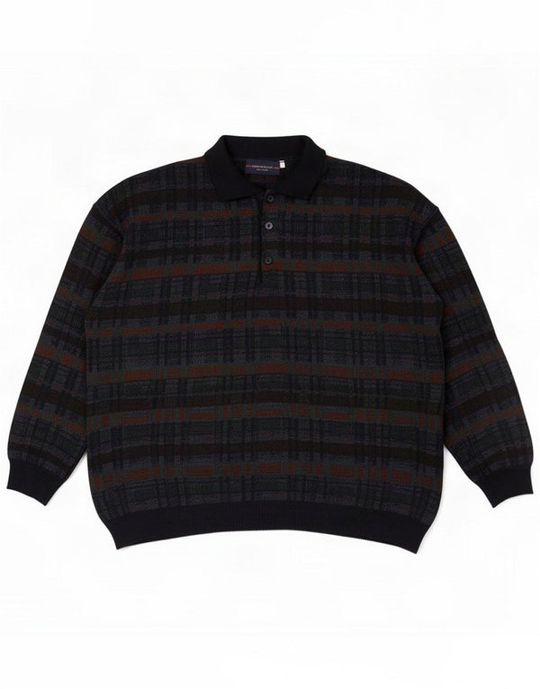 Męski sweter polo Montecatini XL w czarną kratkę