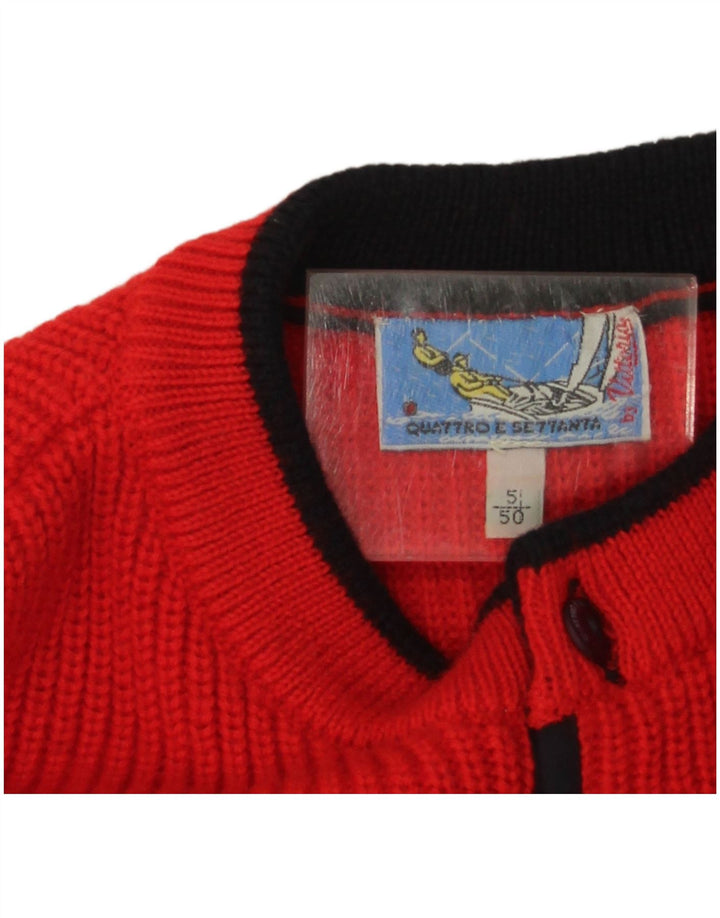 Vintage męski sweter z okrągłym dekoltem IT 50, wełna w kolorze średniej czerwieni