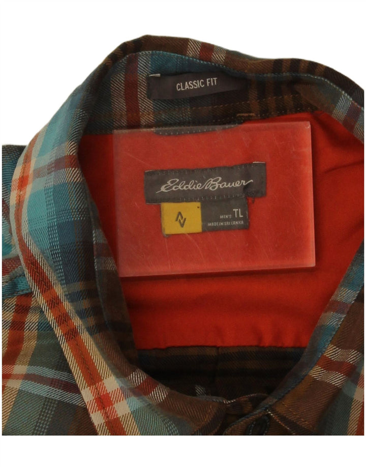 Eddie Bauer Męska wysoka koszula flanelowa o klasycznym kroju, duża, brązowa, poliester w kratę