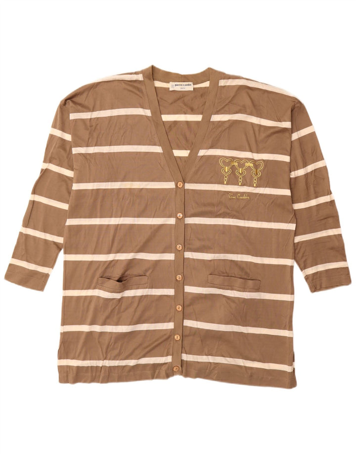 Damski sweter rozpinany PIERRE CARDIN o przedłużonym fasonie IT 44 w średnie brązowe paski