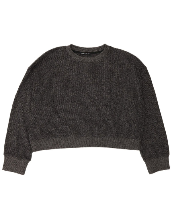Damski sweter Zara Crop Oversize z okrągłym dekoltem UK 16, duży, szary