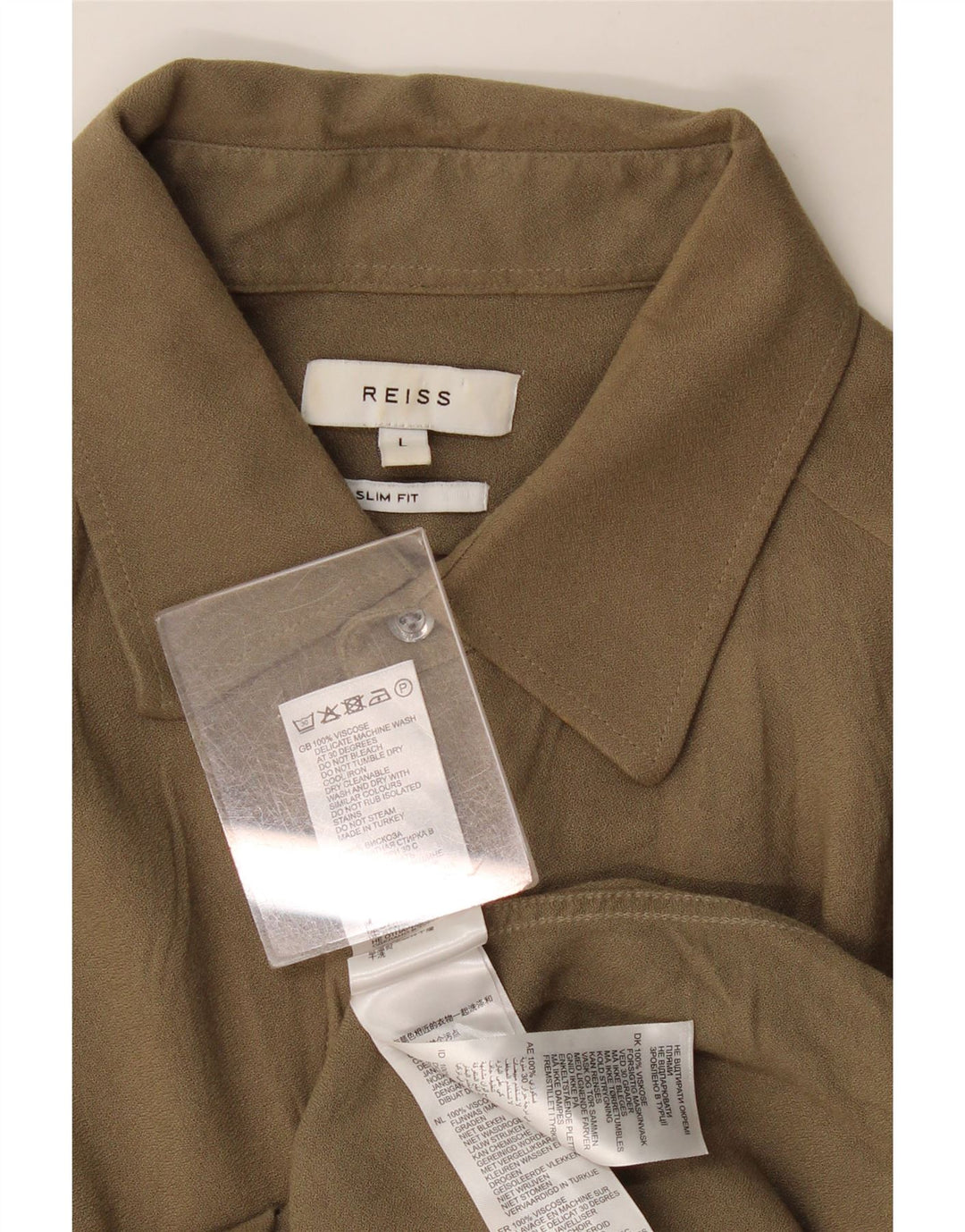 Męska koszula o dopasowanym kroju Reiss, duża, wiskoza khaki