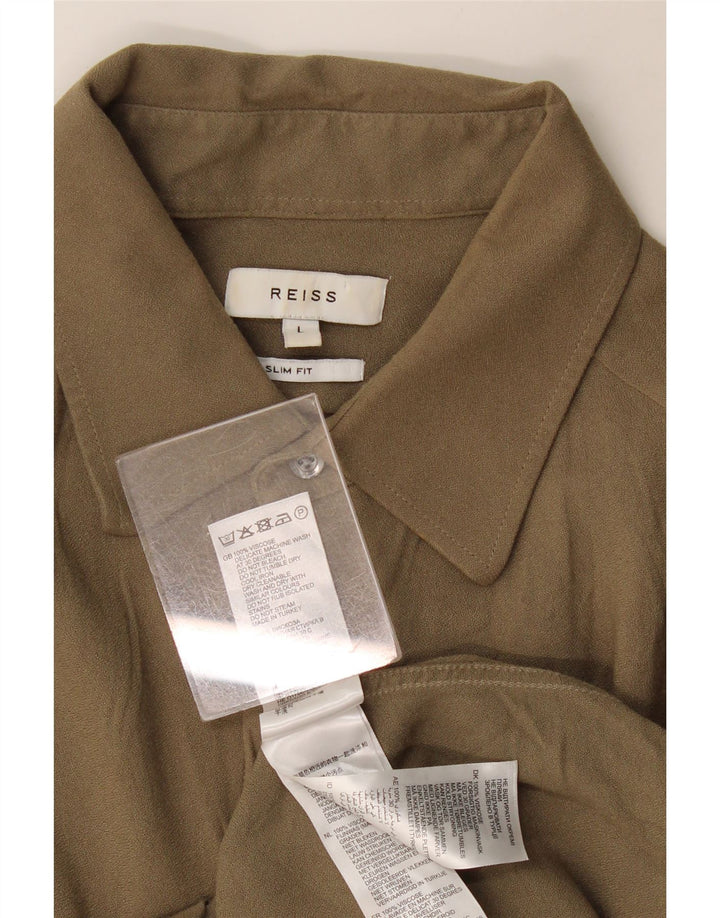 Męska koszula o dopasowanym kroju Reiss, duża, wiskoza khaki