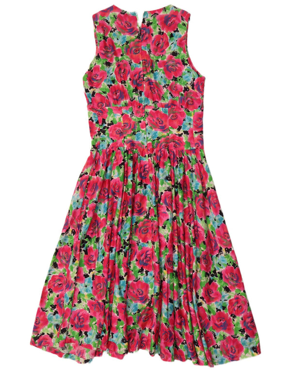 Damska sukienka maxi bez rękawów w stylu vintage, UK 14, średnia, różowa, bawełniana w kwiaty