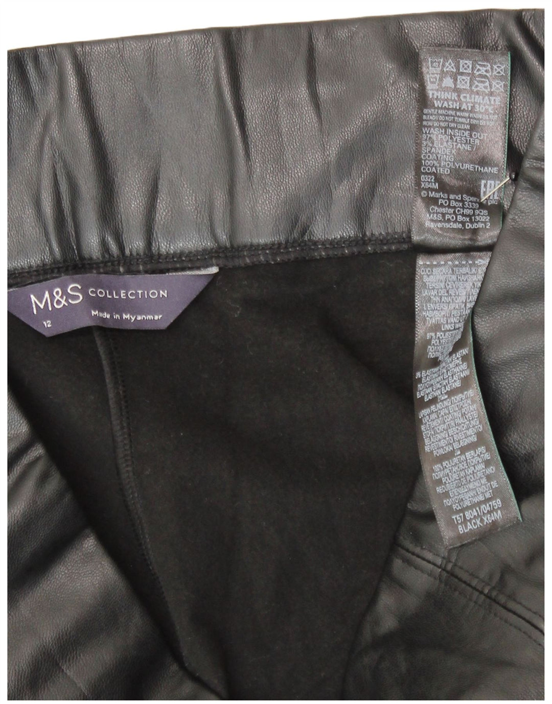 Damskie legginsy Marks & Spencer ze sztucznej skóry UK 12, średni czarny poliester