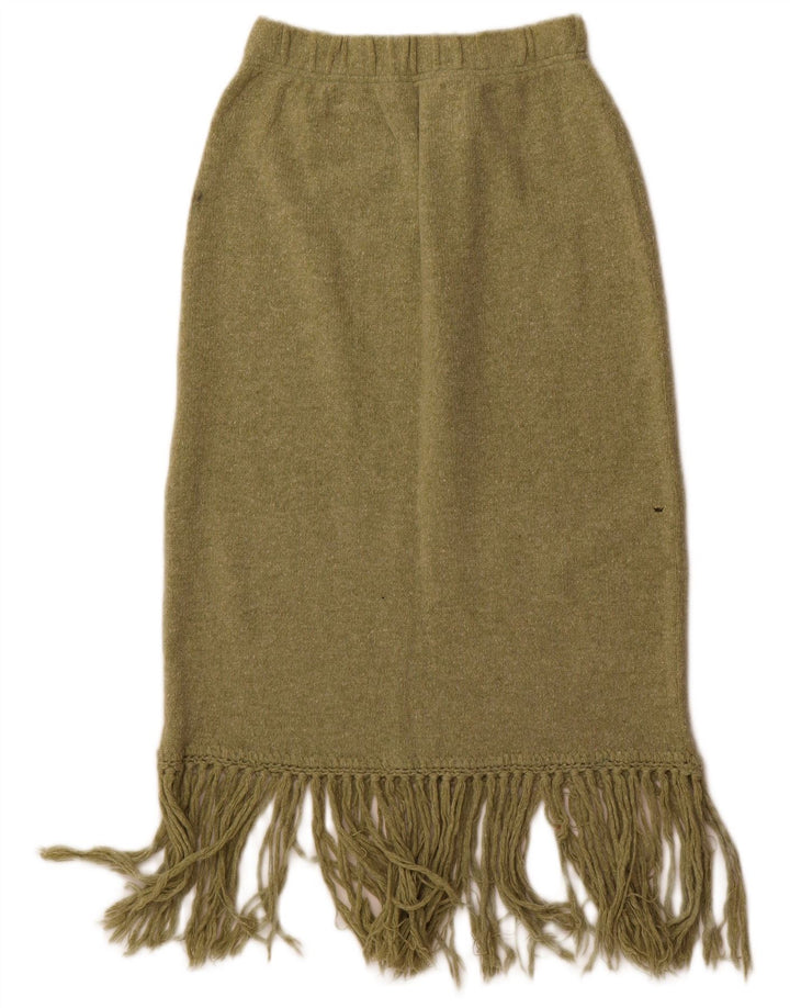 Vintage damska dzianinowa spódnica midi, średnia W28, zielona wełna