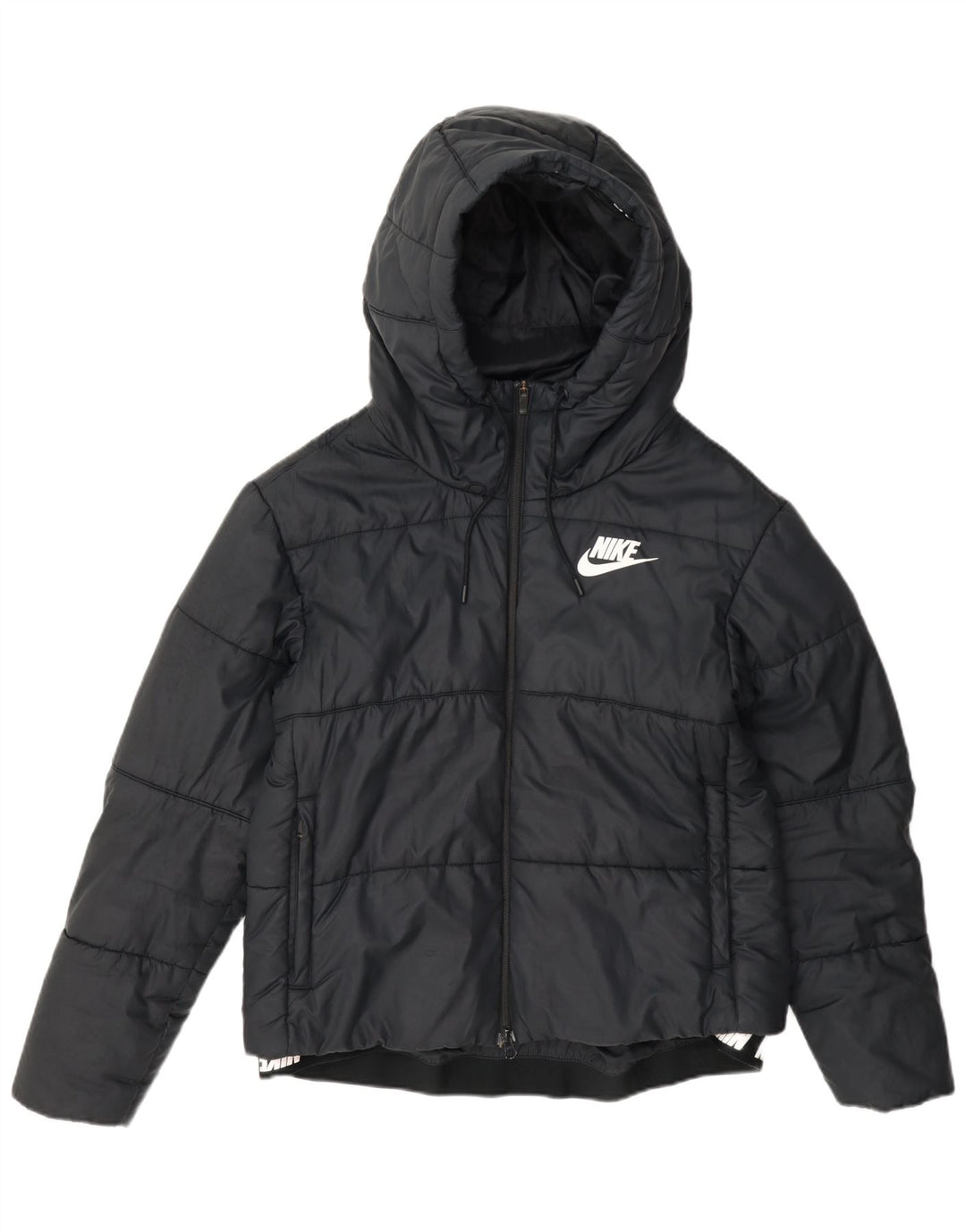 Damska kurtka z kapturem i wyściełaną grafiką Nike UK 14, średni granatowy poliester