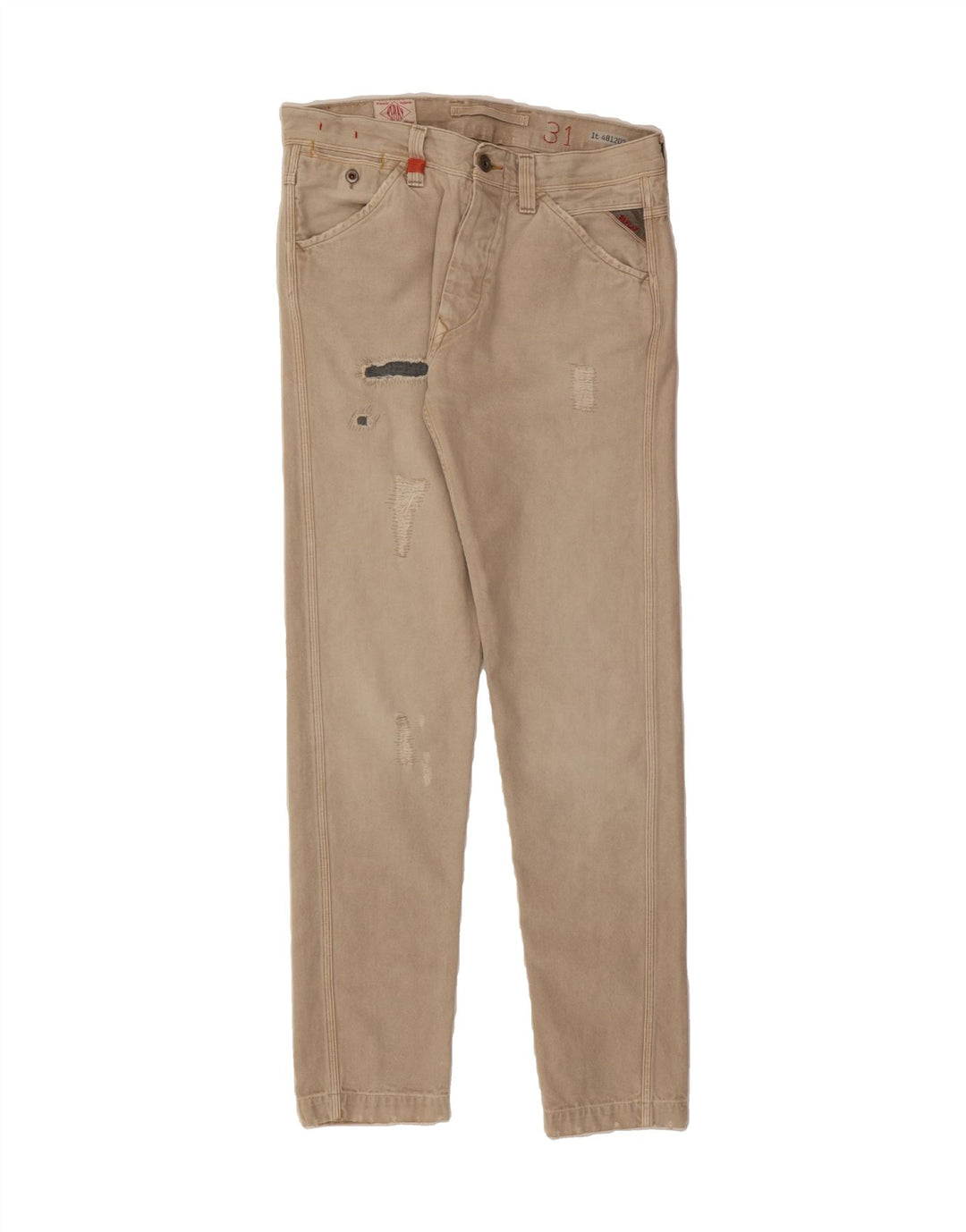 REPLAY Mens Distressed Slim Jeans W31 L33 Beige Cotton Vintage Replay and Second-Hand Replay from Messina Hembry 