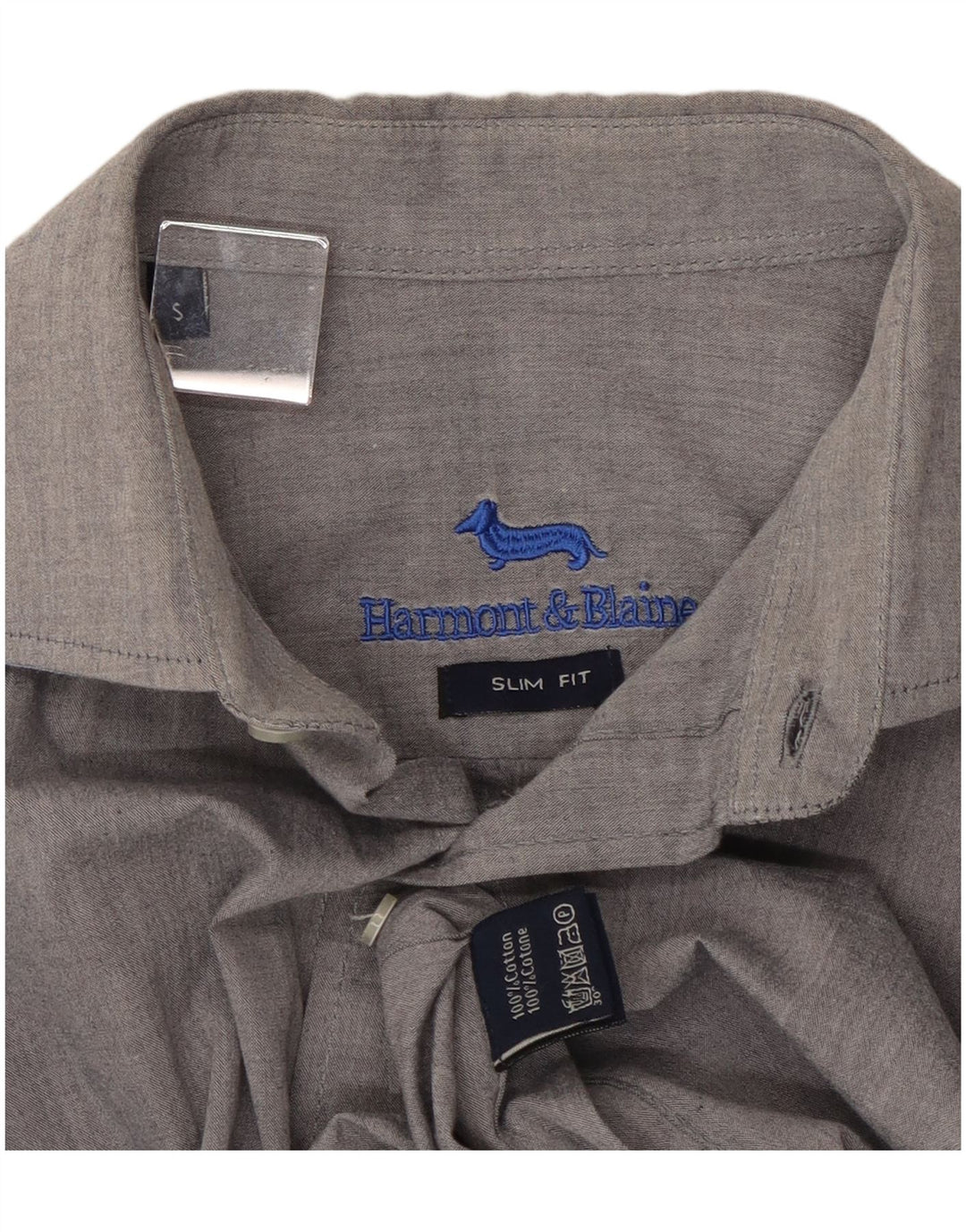 HARMONT & BLAINE Męska koszula slim fit, mała, szara, bawełniana