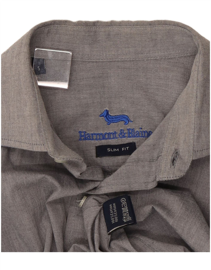 HARMONT & BLAINE Męska koszula slim fit, mała, szara, bawełniana