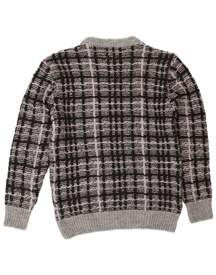 Męski sweter Zara z okrągłym dekoltem, średnioszary, akrylowy w kratkę