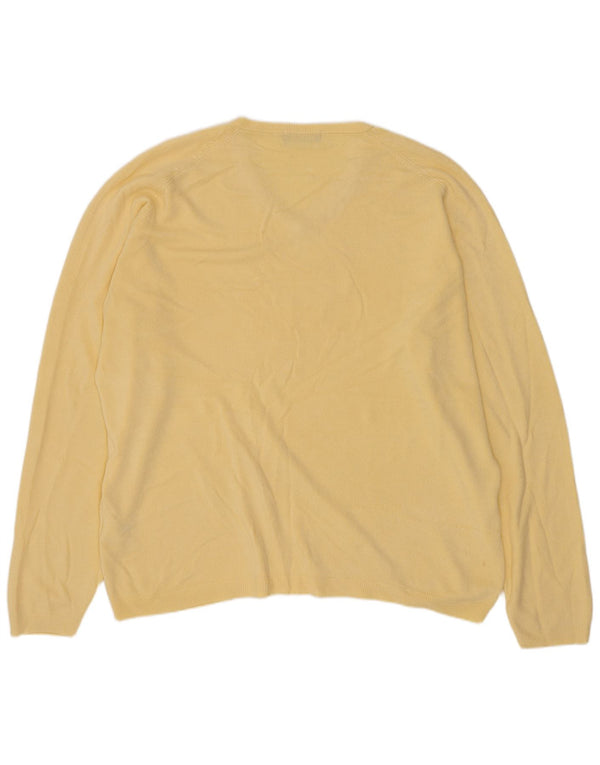 Marks & Spencer Męski sweter z dekoltem w kształcie litery V, z autografem, duży, żółty, akrylowy