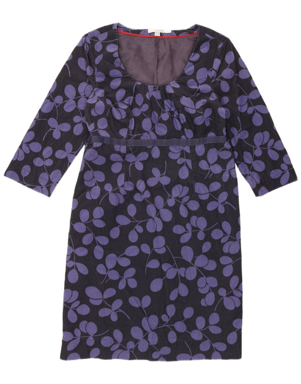 BODEN Damska sztruksowa sukienka typu shift z rękawem 3/4 UK 14, duże fioletowe kwiaty