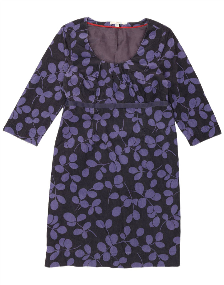 BODEN Damska sztruksowa sukienka typu shift z rękawem 3/4 UK 14, duże fioletowe kwiaty