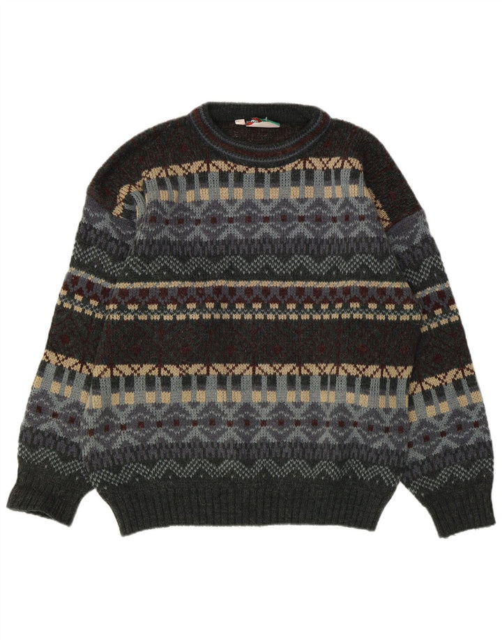 Vintage męski sweter z okrągłym dekoltem UK 38/40 średnio szary Fair Isle