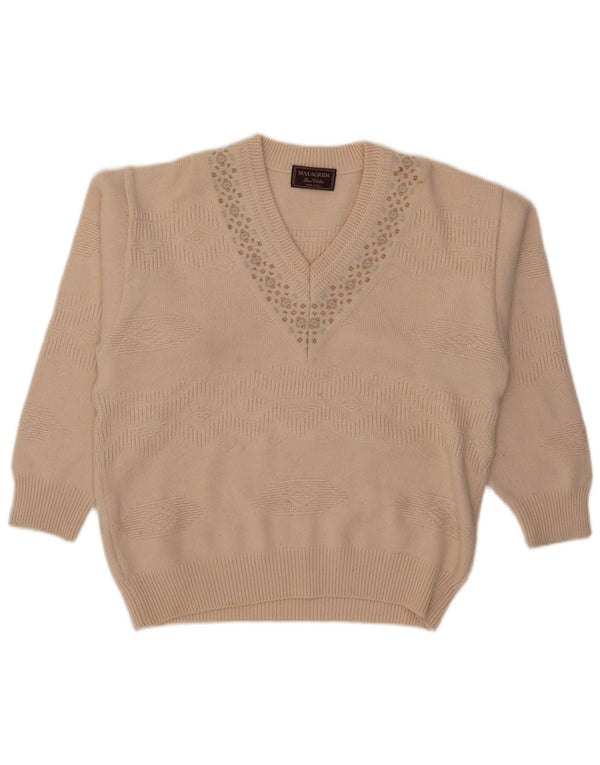 Sweter damski Malagrida z dekoltem w kształcie litery V, UK 18 XL, beżowy, geometryczny