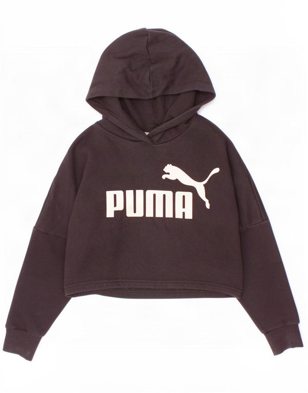 Dziewczęca bluza z kapturem Puma z grafiką, w rozmiarze 9-10 lat, czarna, bawełniana